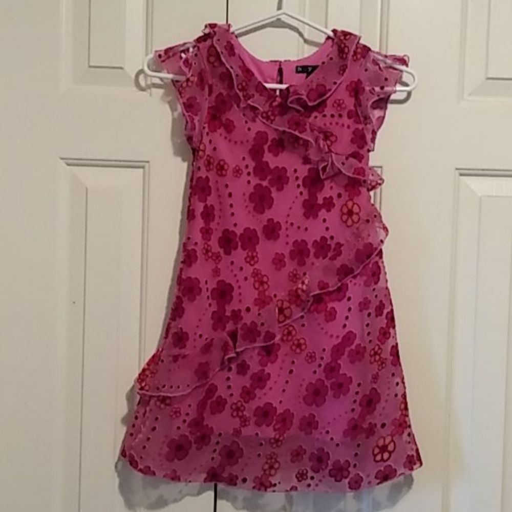 Pink dress for girls with velvet flowers